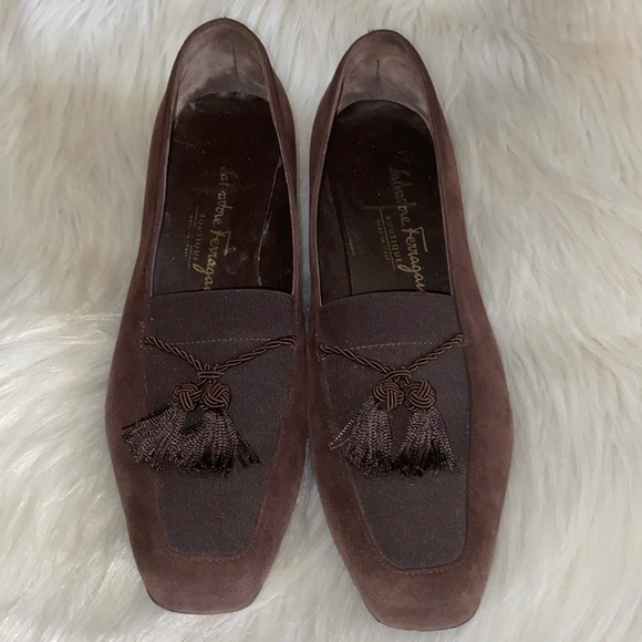Salvatore Ferragamo Shoes Women’s Size 8.5 B Suede Tassel Loafer Heels Pumps - Picture 3 of 14